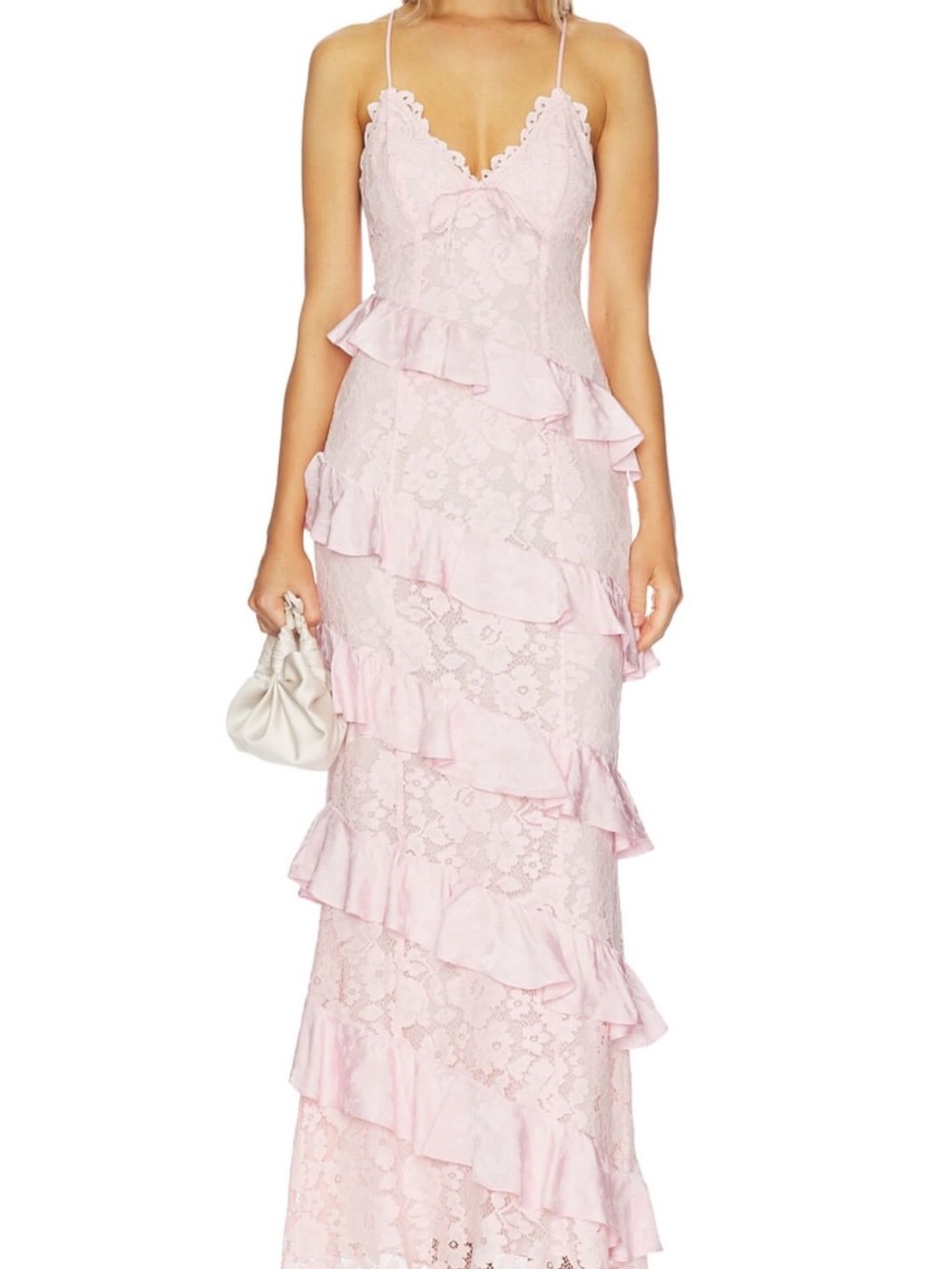 Light Pink Lace Ruffle Maxi Dress - Picture 1 of 2